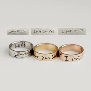 Personalized Stainless Steel Ring Engraved Thick Custom Handwriting