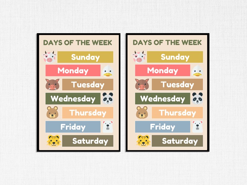 Days of the Week Wall Art Classroom Poster Playroom Wall - Etsy