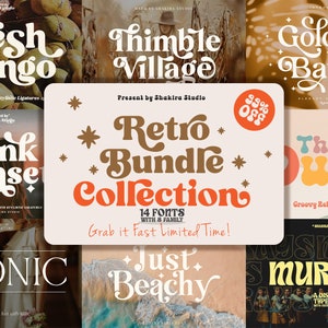 Modern Retro Font Bundle Collection - Font Bundle, Cricut Font, Font Bundle for Cricut, Groovy Fonts, Farmhouse Fonts, Retro Font