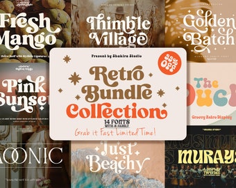 Modern Retro Font Bundle Collection - Font Bundle, Cricut Font, Font Bundle for Cricut, Groovy Fonts, Farmhouse Fonts, Retro Font