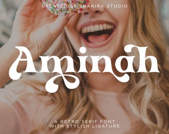 Aminah - Retro Serif Font, Elegant Font, Canva Font, Modern Font, Boho Font, Logo Font, Groovy Font, Silhouette Font