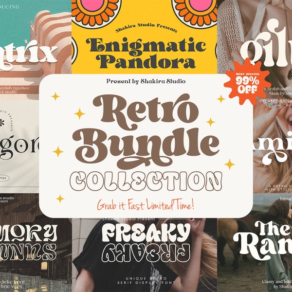 Modern Retro Font Bundle Best Collection Vol.2 - Font Bundle, Cricut Font, Font Bundle for Cricut, Groovy Fonts, Farmhouse Fonts, Retro Font