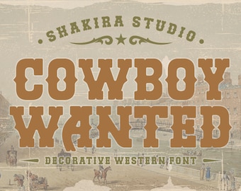 Cowboy Wanted - ウエスタンレトロセリフ、Cricutフォント、70年代フォント、Canvaフォント、ヴィンテージフォント、ボヘミアンフォント、ロゴフォント、グルーヴィーフォント、シルエットフォント