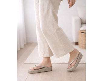 Calzado japonés vintage Sandalias Zori tejidas en plata Zapatos de plataforma estilo kimono