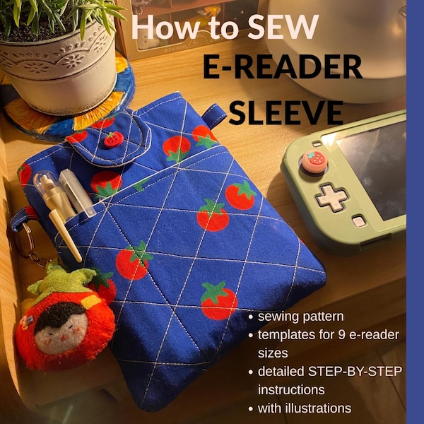 Kindle Sleeve Sewing Pattern PDF DIY Quilted Book Sleeve with pocket Tutorial Beginner Friendly sewing Tutorial instant Download kobo pouch
