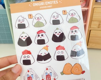 Petite feuille d'autocollants onigiri, petits autocollants alimentaires avec expressions