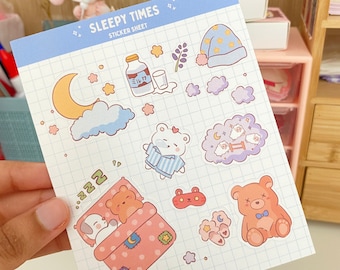 Kawaii Sleepy Sticker Sheet | Teddy Bear Bujo Stickers
