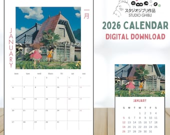 2026 Calendar Ghibli printable Template  anime calendar A4 editable canva Calendar