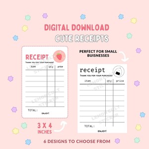 Digital Download Cute Receipts 3x4 Inch Customize Canva Personalise ...