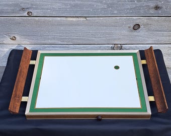 Vintage Cornwall Electro Glass Warming Tray - 1970s - Model 1122 - Green, Gold, & Wood Retro Kitchen Appliance