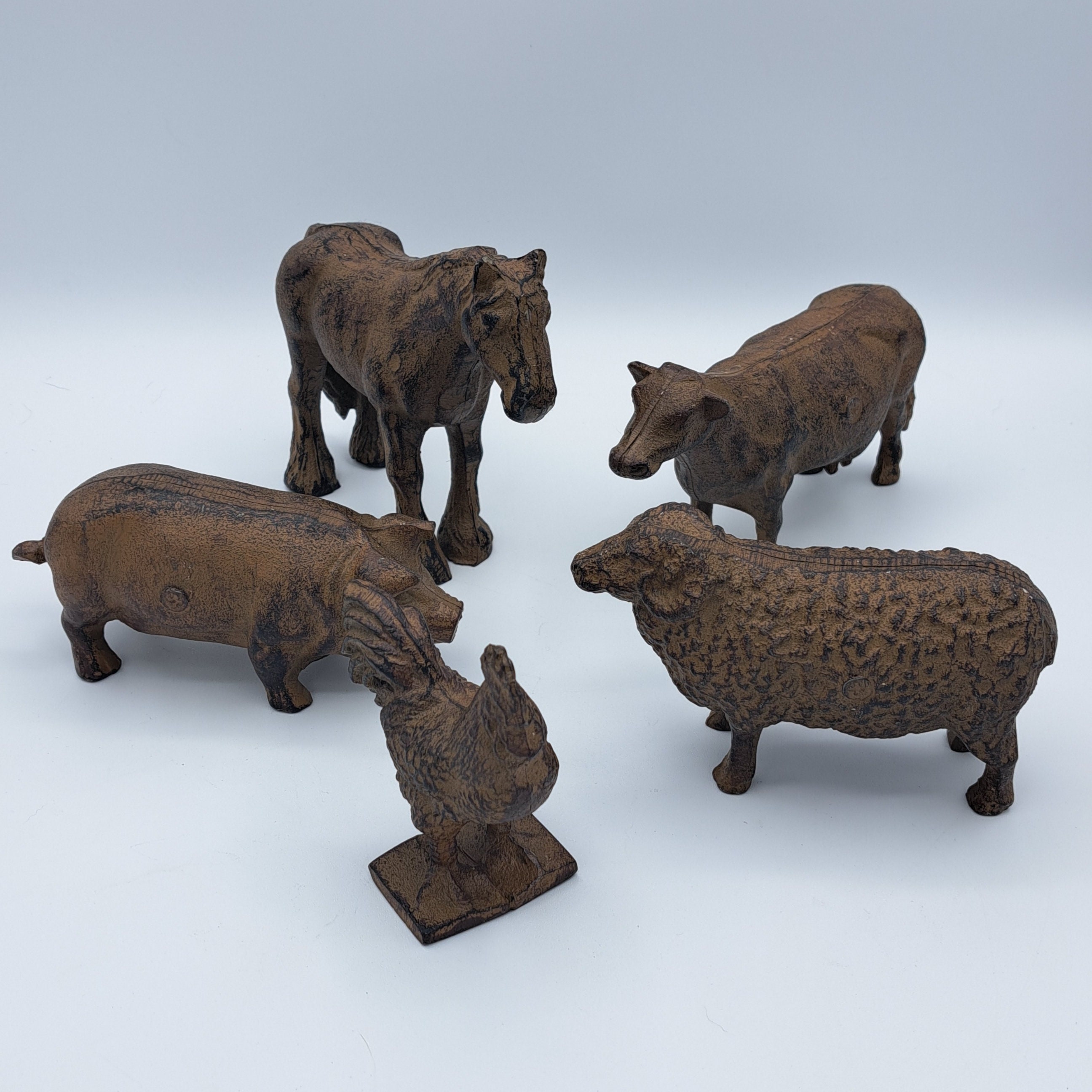 Rustic Vintage Cast Iron Farm Animals Cow Horse Chicken Etsy