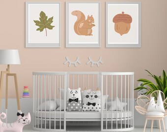 Woodland Nursery Art Prints, Set of 6, Woodland Nursery Decor, Nursery Prints, Nursery Wall Art, Nursery Decor, Forest Nursery, boys art