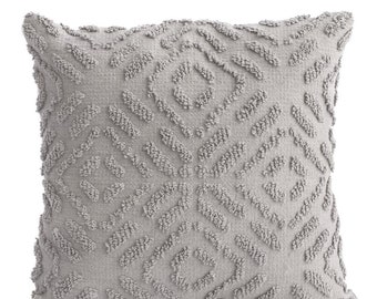 Maze Tufted Baumwolle Kissenbezug in Grau || 18x18 Kissenbezug || Grauer geometrischer Kissenbezug || Tufted Kissenbezug