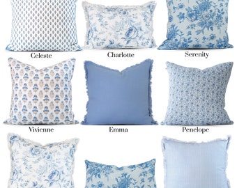 Blue Pillow Covers || Mix and Match Decorative Pillows || Blue Floral Pillow Covers || Accent Throws Pillows || Patterned Sofa Pillows