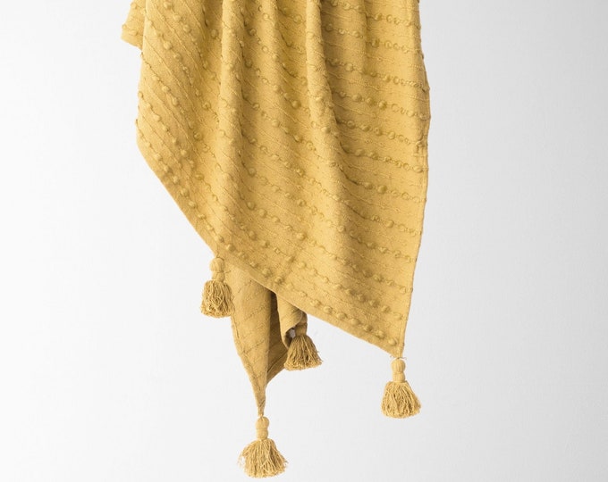Cora Corded Throw with tassels in Yellow