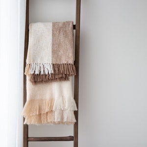Hazel&#39;s Cottage Throw in Coffee || 50x60 Coffee Cotton Throw || Brown and White Striped Throw || Farmhouse Throw Blanket