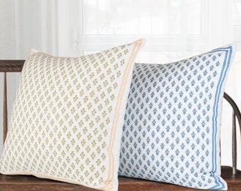 Block Print Pillow Cover || Floral Pillow Cover || Accent Throw Pillow || Sofa Pillow || Decorative Pillow || 22x22 Pillow Cover || Celeste