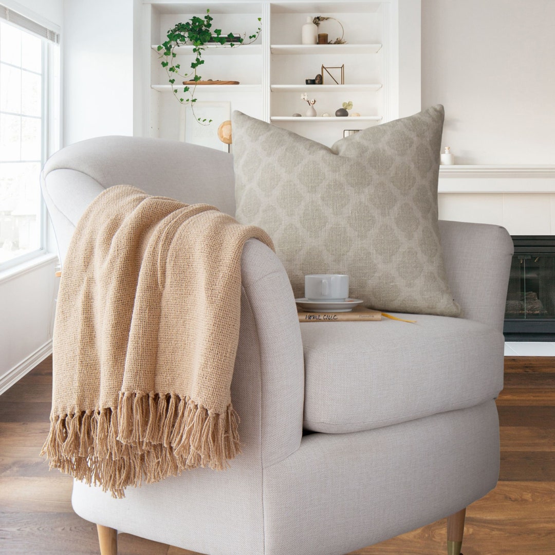 Tan Throw Darby Fringe Throw in Tan 50x60 Throw 100% Cotton Throw Modern ...