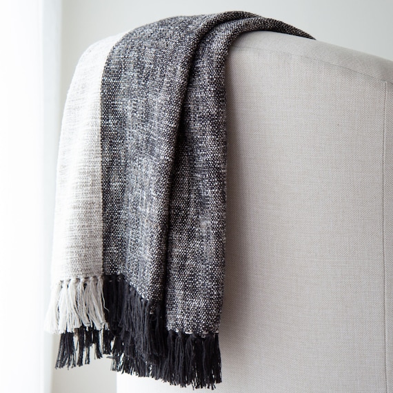Hazel's Cottage Throw in Espresso || 50x60 Espresso Cotton Throw || Black and White Striped Throw || Farmhouse Throw Blanket