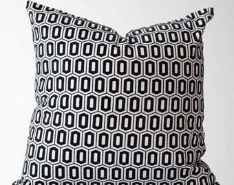 Navy Velvet Embossed Hex Pillow Cover | Mid-Century Modern, 22x22
