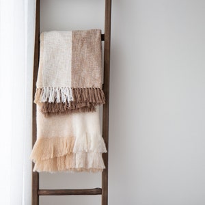 Tajik Home Blake Textured Striped Throw Blanket - Oyster Color, 50x60 Inch, 100% Cotton Woven - View #5