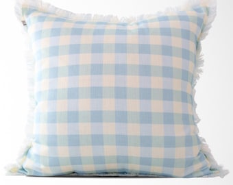 Sky Blue Gingham Pillow Cover | 22x22 Cottagecore Throw Pillow