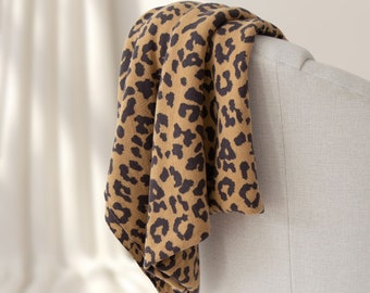 Lucia Leopard Cotton Knit Throw in Beige || 100% Cotton Throw || Reversible Leopard Print Throw in Beige || Modern Print Throw