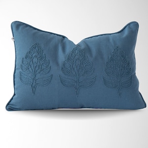 Eloise Embroidered Vintage Pillow Cover in Blue || 12x18 Lumbar Pillow Cover || Vintage Floral Stitched Pillow Cover || Embroidered Pillow