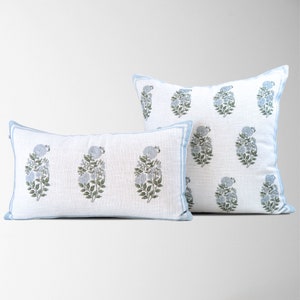 Blue Block Print Pillow Cover || Blue Floral Pillow Cover || Accent Throw Pillow || Decorative Pillow || Sofa Pillows || Genevieve