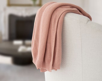 Sia Cotton Seed-stitch Knit Throw in Dusty Rose || 100% Cotton Throw || Dusty Rose Knit Throw || Traditional Blush Throw