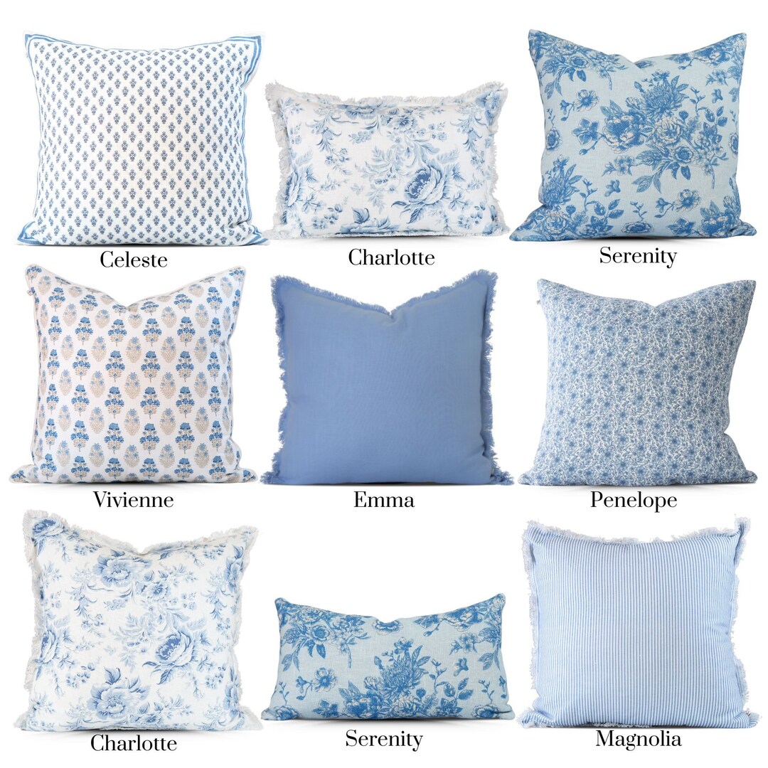 Blue Pillow Covers Mix and Match Decorative Pillows Blue Floral Pillow Covers Accent Throws