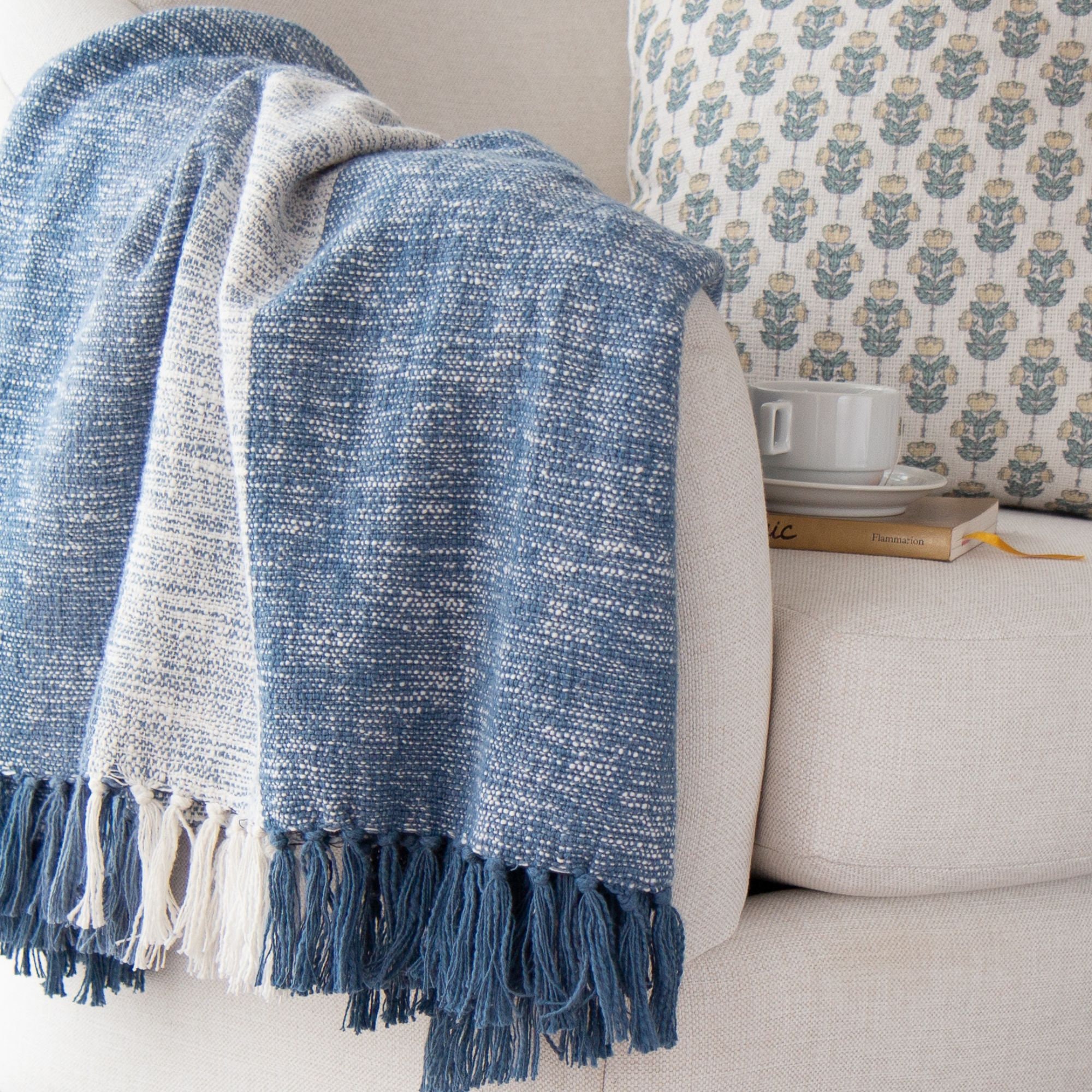 Hazel s Cottage Throw in Blue 50x60 Blue Cotton Throw Blue and White Striped Throw Farmhouse Throw Blanket Etsy UK