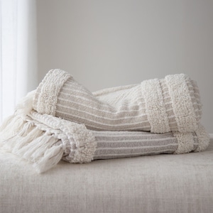 Blake Textured Striped Throw || 100% Cotton Throw || 50x60 Throw Blanket || Tufted Stripe Throw || Modern Farmhouse