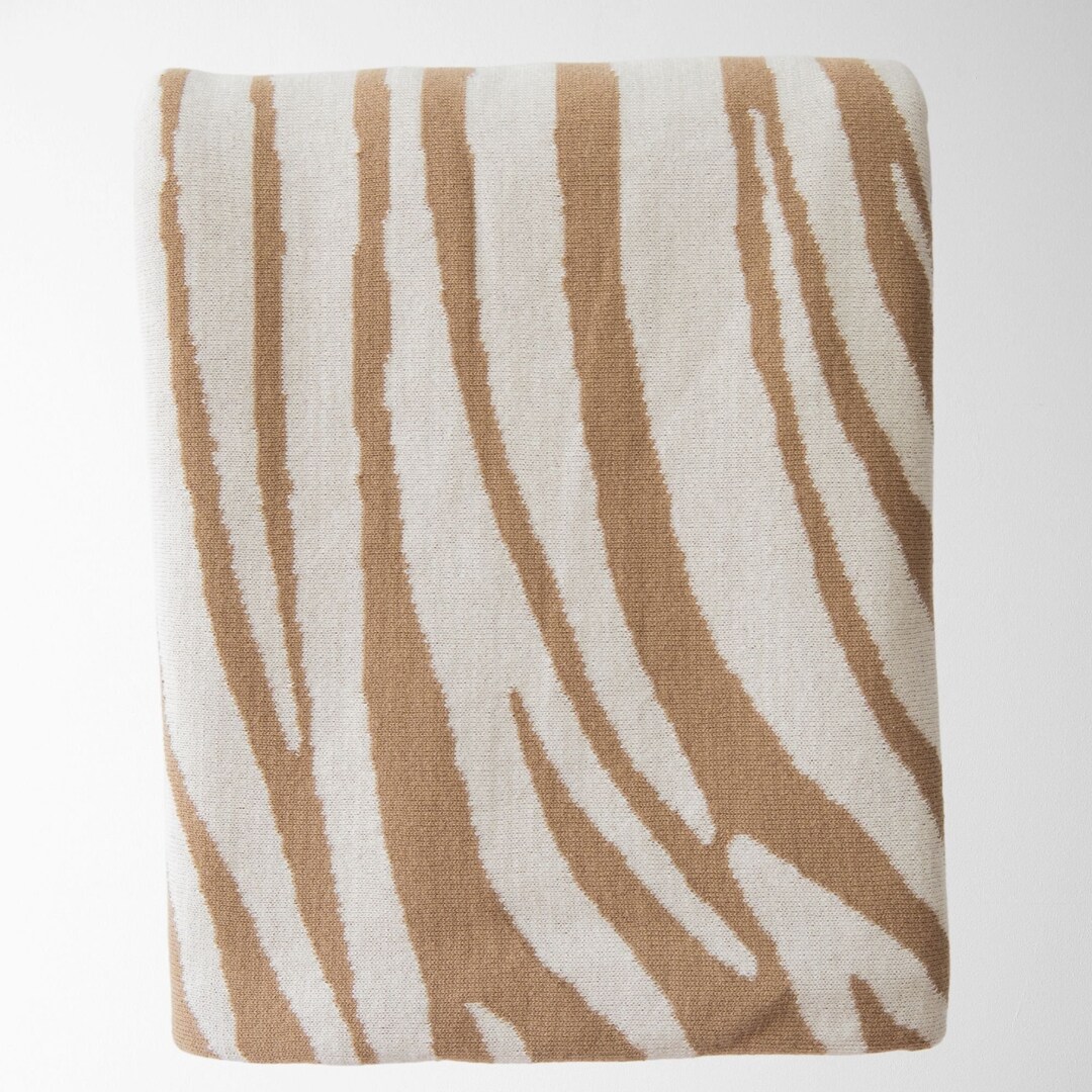 Rumi Zebra Cotton Knit Throw in Beige 100 Cotton Throw Reversible