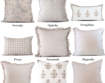 Beige Pillow Covers || Mix and Match Decorative Pillows || Neutral Throw Pillows || Beige Floral Pillow Covers || Accent Throw Pillows