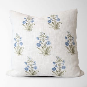 Blue Block Print Floral Pillow Cover || Blue Floral Pillow Cover || Woven Pillow Cover || Decorative Pillow Cover || 20x20 Pillow || Lucie