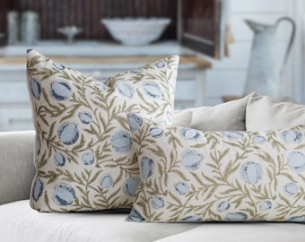 Alisa Blue Block Print Pillow Cover || 22x22|| 14x24|| Coastal Grandma || Grand Millennial Style Throw Pillow Cover || Coastal Cottagecore||