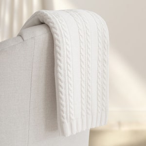 Luna Cable Knit Cotton Throw in White  || 100% Cotton Throw || Cable-Knit Throw in White || Classic White Throw