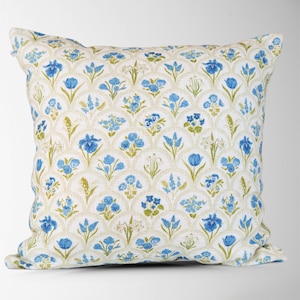 Floral Garden Pillow Cover Farmhouse Floral Pillow Accent Throw Pillow Decorative Pillow Cover 22x22 Pillow Cover Harlow Blue