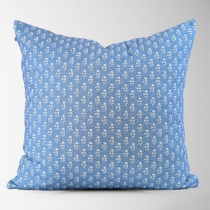 Blue Petite Block Print Pillow Cover || Floral Pillow Cover || Accent Throw Pillow || Decorative Pillow || 22 X 22 Pillow Cover || Aurora