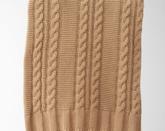 Luna Cable Knit Cotton Throw in Beige  || 100% Cotton Throw || Cable-Knit Throw in Beige || Classic Beige Throw