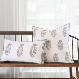Gray Block Print Pillow Cover || Gray Floral Pillow Cover || Accent Throw Pillow || Decorative Pillow || Sofa Pillows || Genevieve