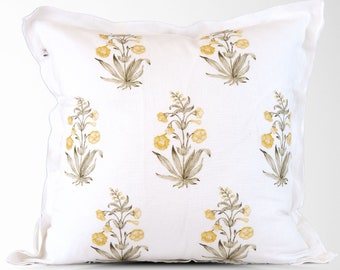 Gold Block Print Floral Pillow Cover || Gold Floral Pillow Cover || Accent Pillow Cover || Decorative Pillow Cover || Lucy