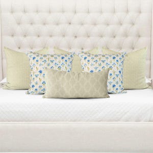 Set di cuscini decorativi per letto // Set di cuscini decorativi per letto color salvia // Set di cuscini decorativi floreali per letto // Set di cuscini decorativi da 6 pezzi // Aurora