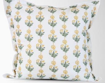 Amalthea Gold || Block Print Pillow Cover || 22x22" || Cotton & Linen Blend