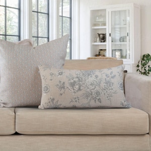 Serenity Toile de Jouy-kussensloop met rozenblaadjes in oesterkleur - 2-delige set || Katoenen kussensloop in beige || Kussensloopcombinaties