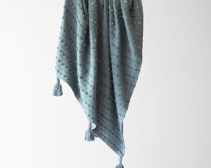 Cora Corded Throw with Tassels in Blue