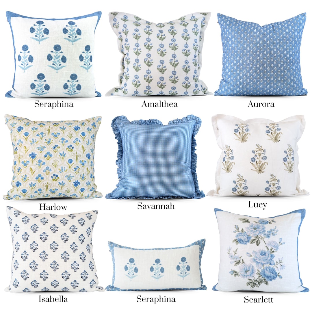 Blue Pillow Covers Mix and Match Decorative Pillows Blue Floral Pillow Covers Accent Pillow