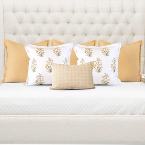 Throw Pillow Set for Bed || Gold Decorative Pillow Set for Bed || Floral Throw Pillow Set for Bed || Throw Pillow Set of 6 || Emma