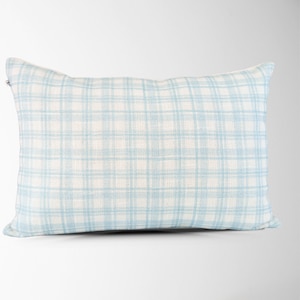 Blue Plaid Pillow Cover || Blue Lumbar Pillow || Modern Farmhouse Plaid Pillow || Accent Throw Pillow || Decorative Pillow || Freya
